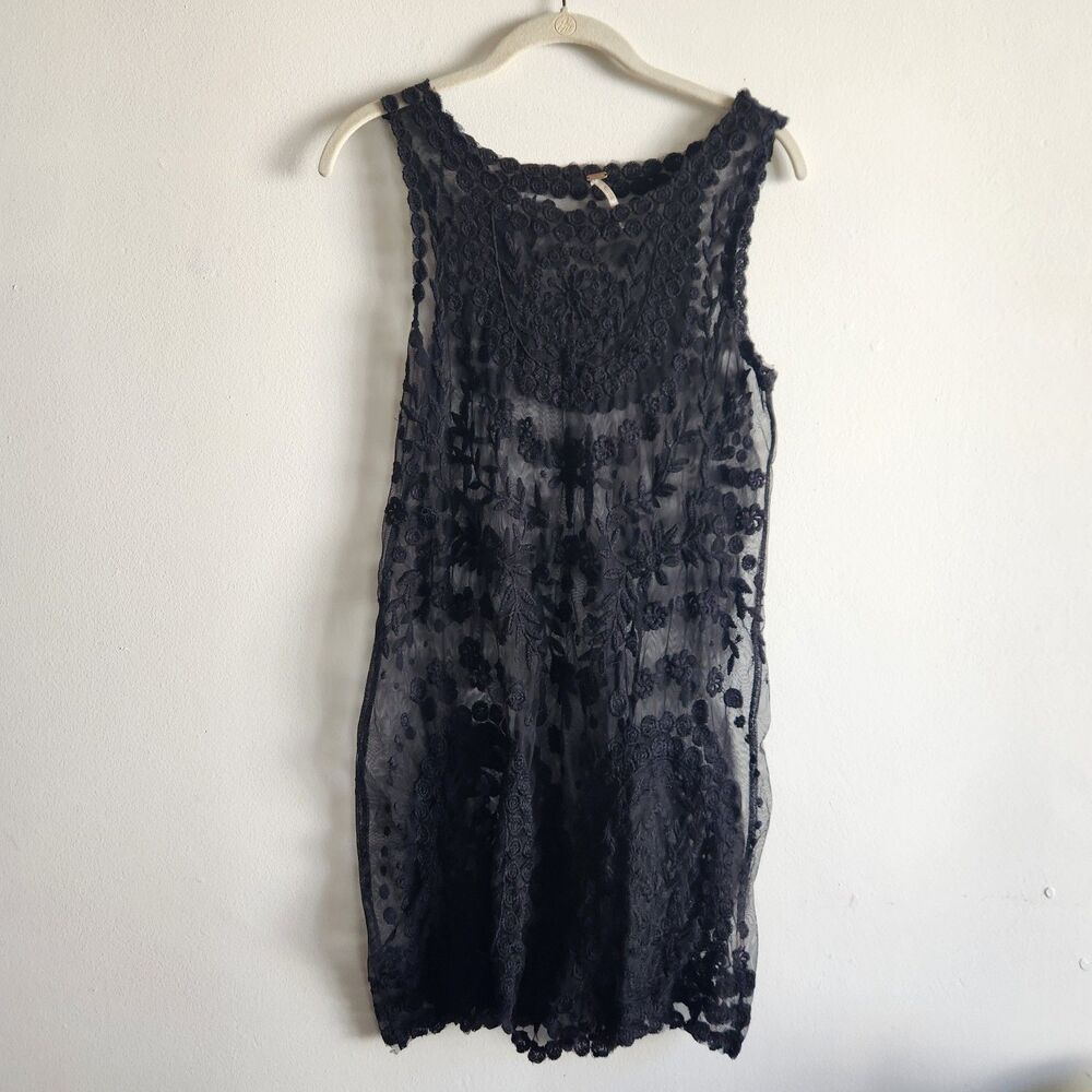 Free People Black Lace Sheer Sleeveless Mini Dress Size S Fairy Grunge Gothic